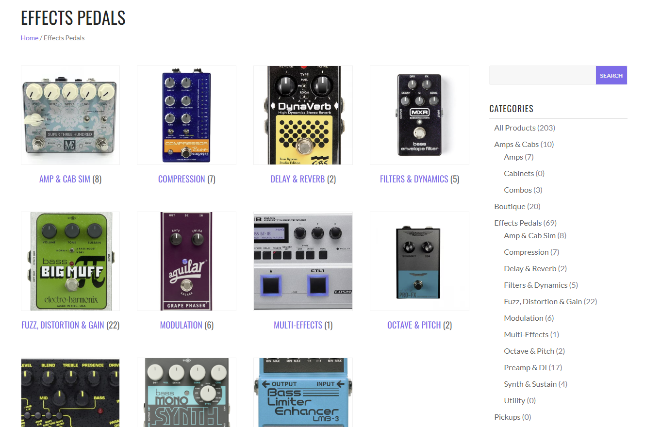 Bass Catalogue - Effects Pedals Screen Capture